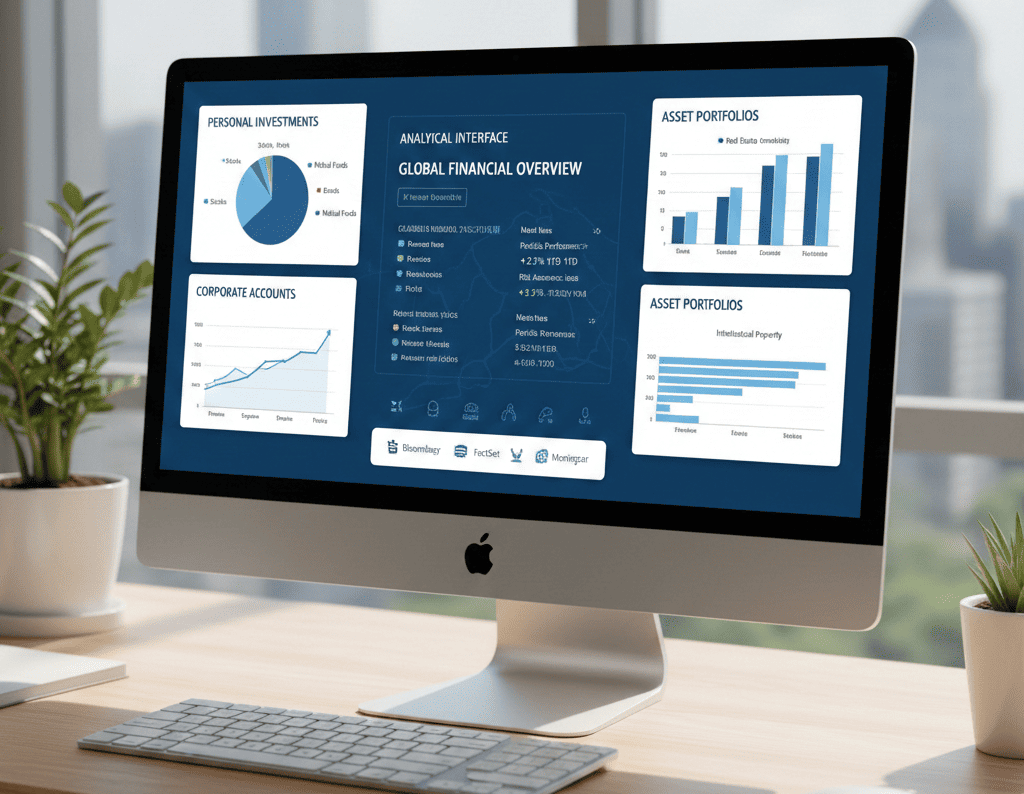 Интегрированная финансовая платформа с множественными источниками данных, объединяющая информацию о личных инвестициях, корпоративных счетах и портфеле активов в единый аналитический интерфейс
